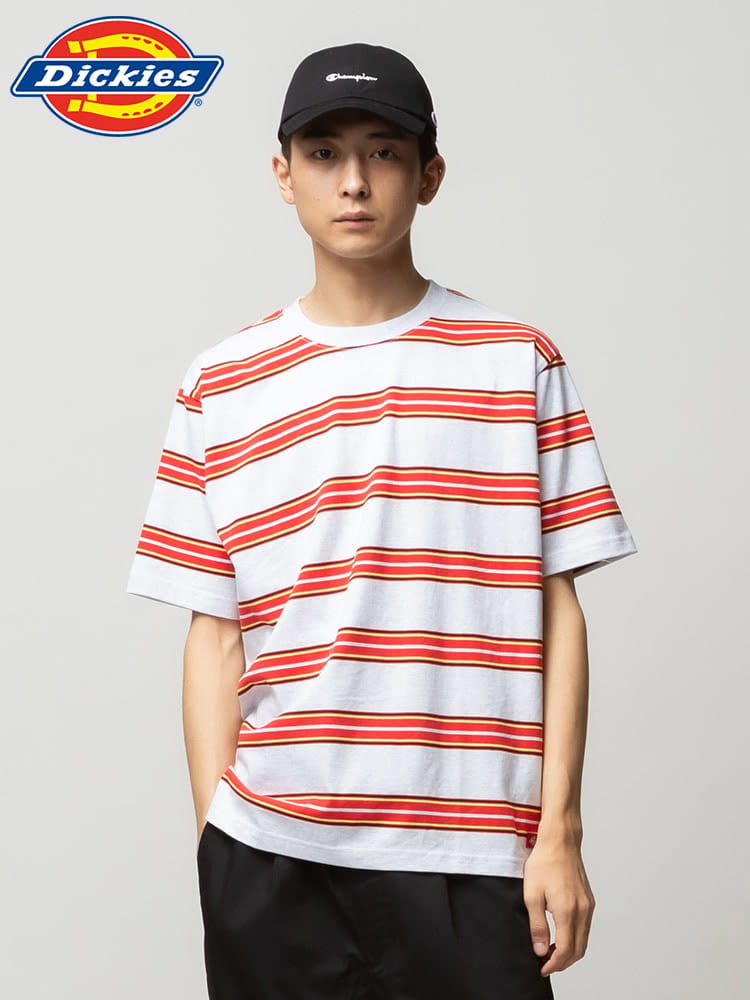 Dickies (ディッキーズ) 綿100％ マルチボーダー クルーネック 半袖 Tシャツ