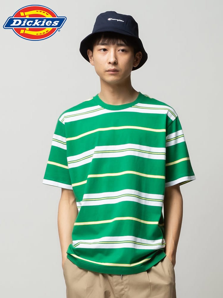 Dickies (ディッキーズ) 綿100％ マルチボーダー クルーネック 半袖 Tシャツ