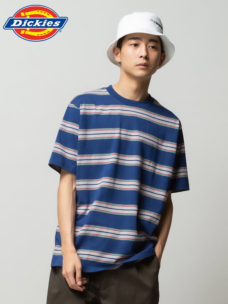 Dickies (ディッキーズ) 綿100％ マルチボーダー クルーネック 半袖 Tシャツ