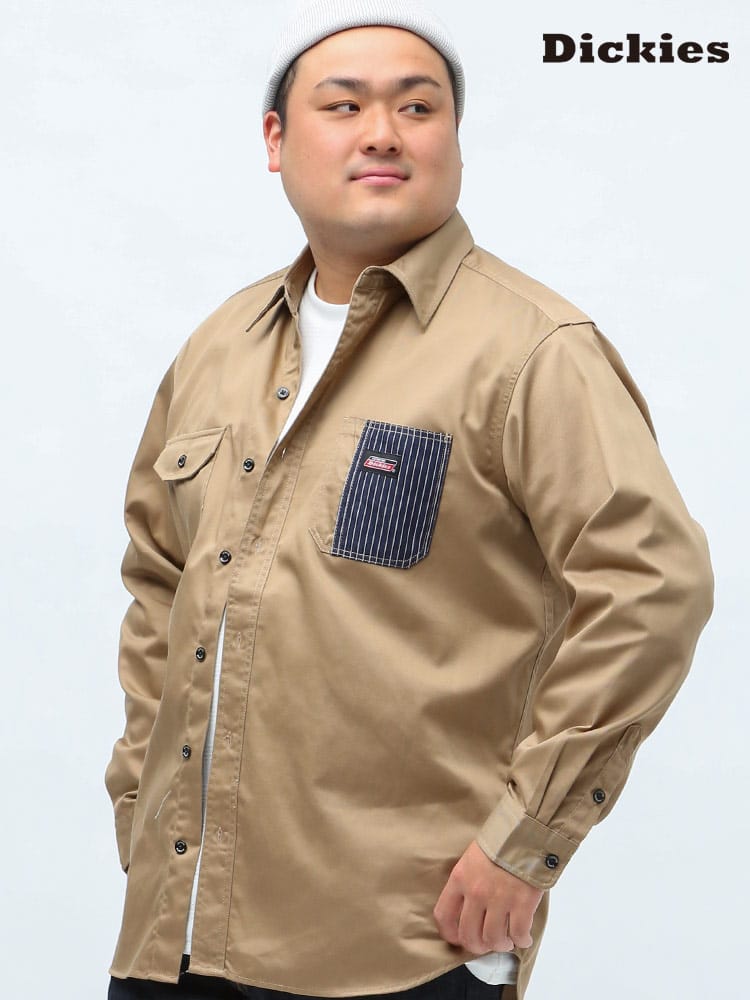 大きいサイズ メンズ GENUINE DICKIES (ジェニュインディッキーズ) ツイル ポケット切り替え レギュラー 長袖 ワークシャツ
