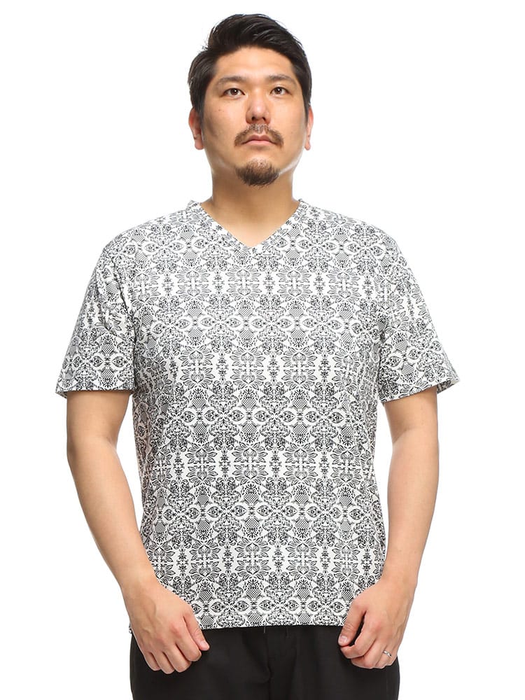 在庫処分 返品交換不可 大きいサイズ メンズ LOUIS CHAVLON (ルイシャブロン) 消臭抗菌 総柄プリント Vネック 半袖 Tシャツ