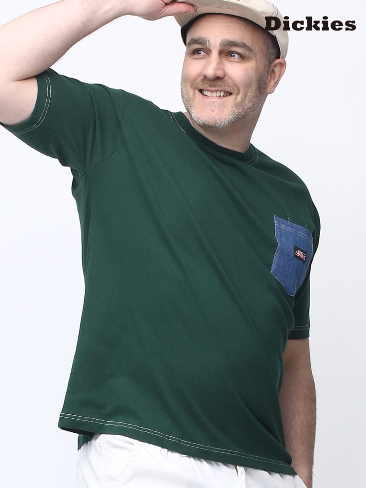 大きいサイズ メンズ GENUINE DICKIES (ジェニュインディッキーズ) 布帛ポケット付き クルーネック 半袖 Tシャツ