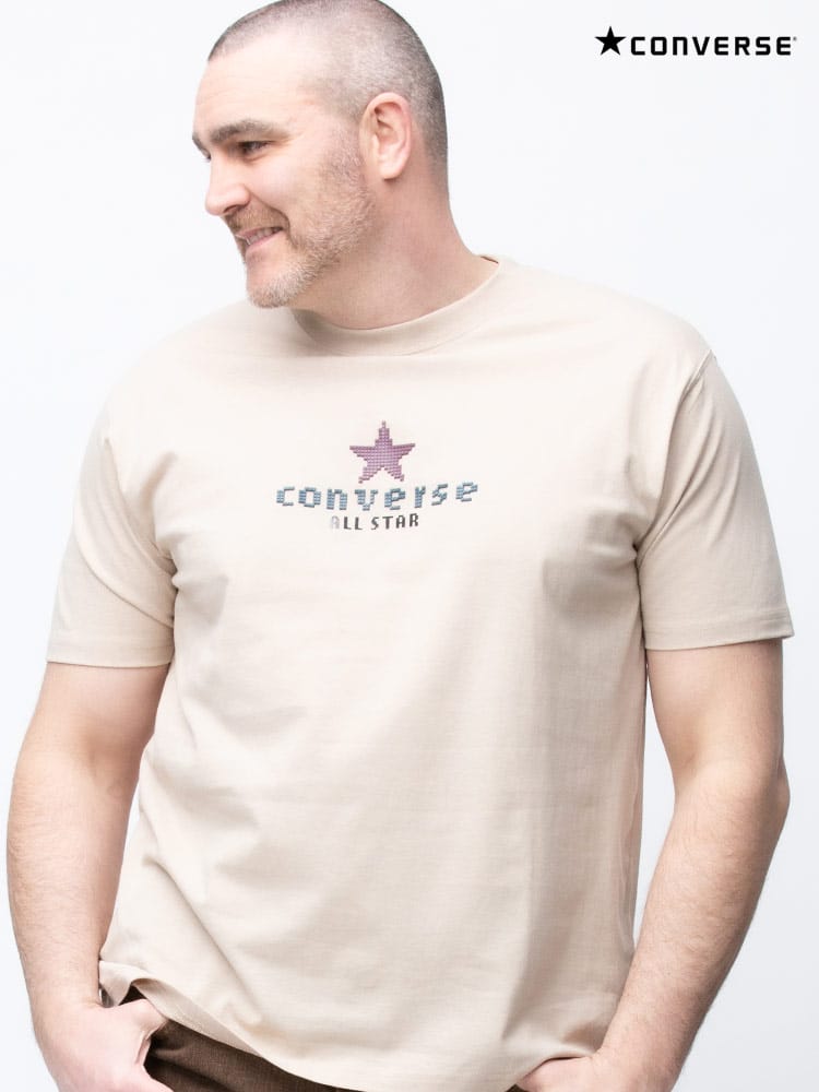 在庫処分 返品交換不可 大きいサイズ メンズ CONVERSE (コンバース) 綿100％ ブロックロゴ クルーネック 半袖 Tシャツ