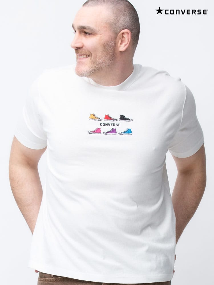 大きいサイズ メンズ CONVERSE (コンバース) 綿100％ シューズ刺繍 クルーネック 半袖 Tシャツ