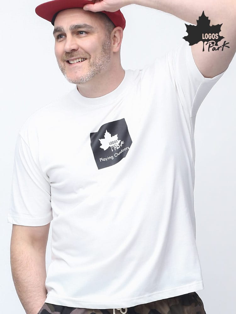 大きいサイズ メンズ LOGOS park (ロゴス パーク) 吸汗速乾 BOXロゴ クルーネック 半袖 Tシャツ