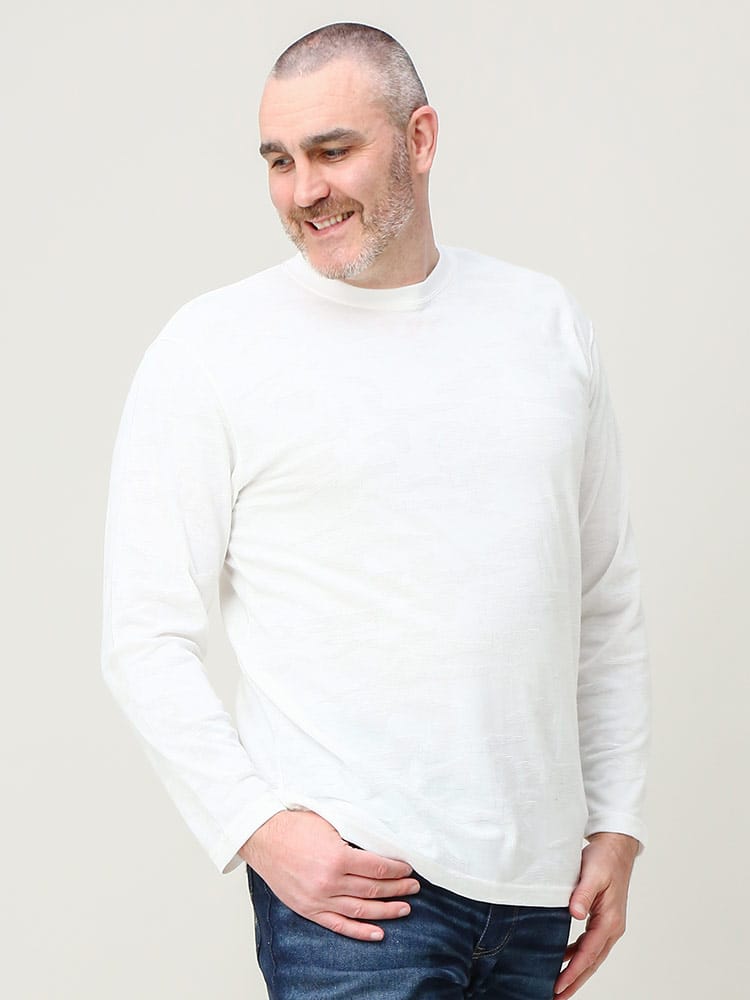 大きいサイズ メンズ LOUIS CHAVLON (ルイシャブロン) 鹿の子 ジャガード クルーネック 長袖 Tシャツ