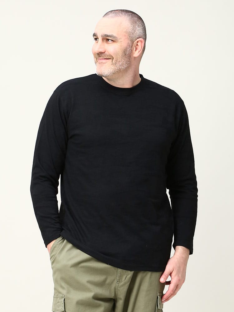 大きいサイズ メンズ LOUIS CHAVLON (ルイシャブロン) 鹿の子 ジャガード クルーネック 長袖 Tシャツ