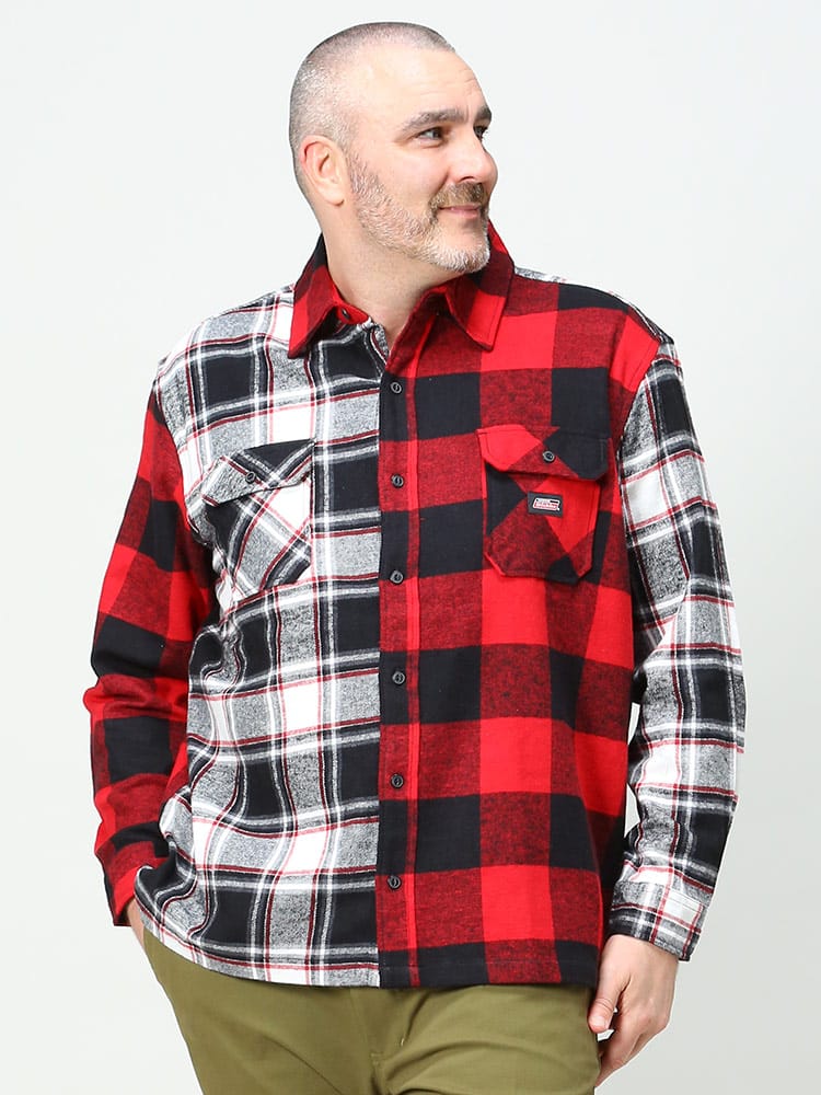 大きいサイズ メンズ GENUINE DICKIES (ジェニュインディッキーズ) チェック ポケット オーバーサイズ 長袖 ネルシャツ