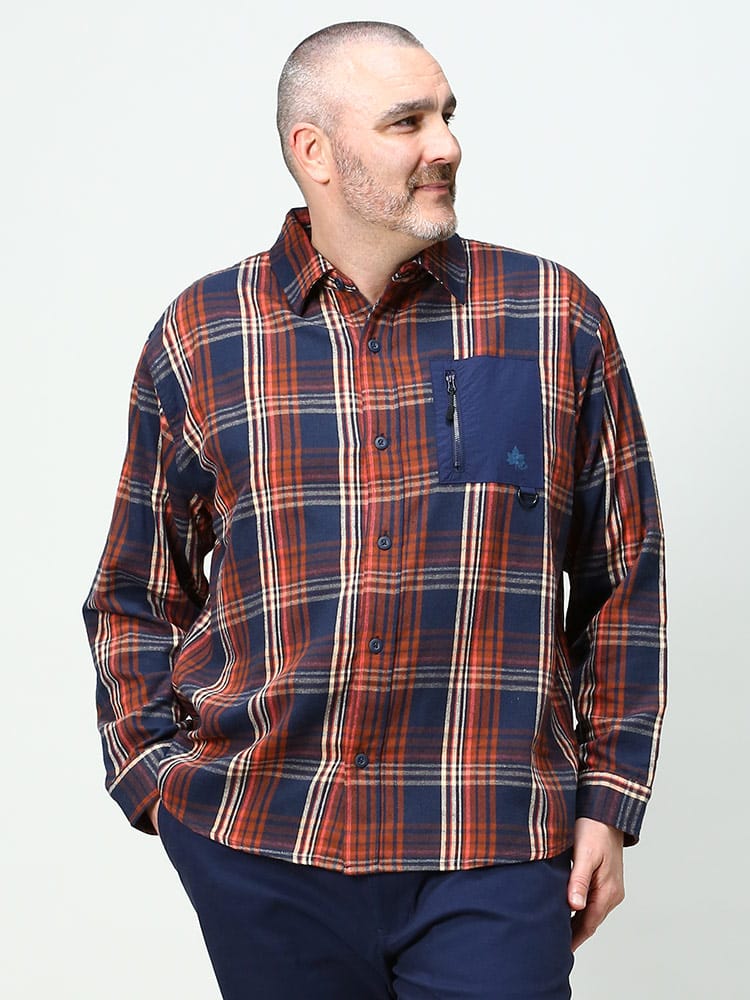 大きいサイズ メンズ LOGOS park (ロゴス パーク) チェック ポケット 長袖 ネルシャツ