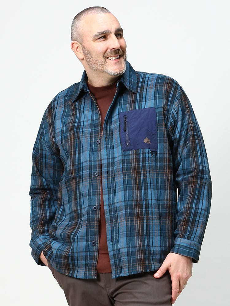 大きいサイズ メンズ LOGOS park (ロゴス パーク) チェック ポケット 長袖 ネルシャツ