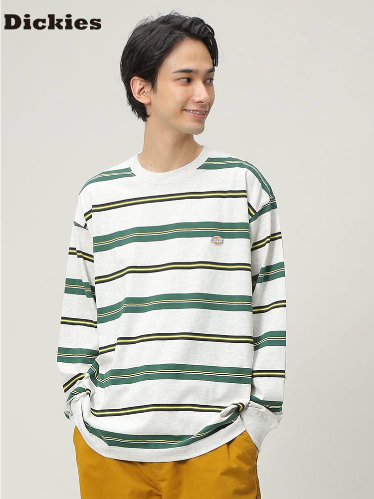 Dickies (ディッキーズ) ロンT 天竺 ワンポイント ボーダー クルーネック 長袖 Tシャツ