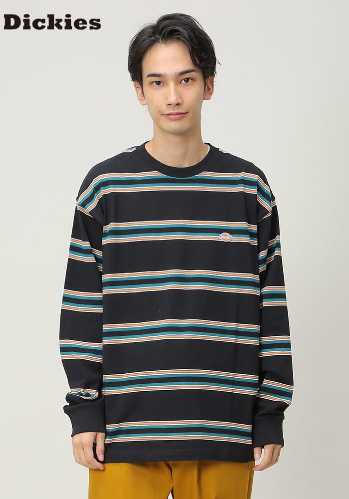Dickies (ディッキーズ) ロンT 天竺 ワンポイント ボーダー クルーネック 長袖 Tシャツ