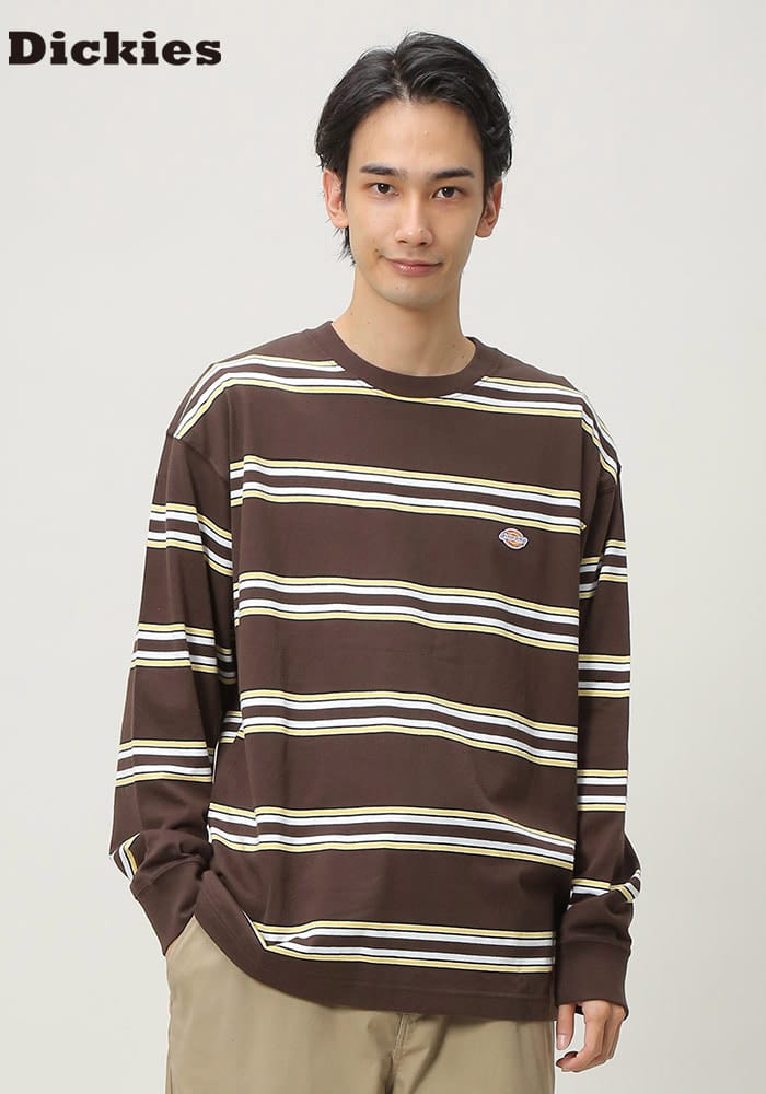 Dickies (ディッキーズ) ロンT 天竺 ワンポイント ボーダー クルーネック 長袖 Tシャツ