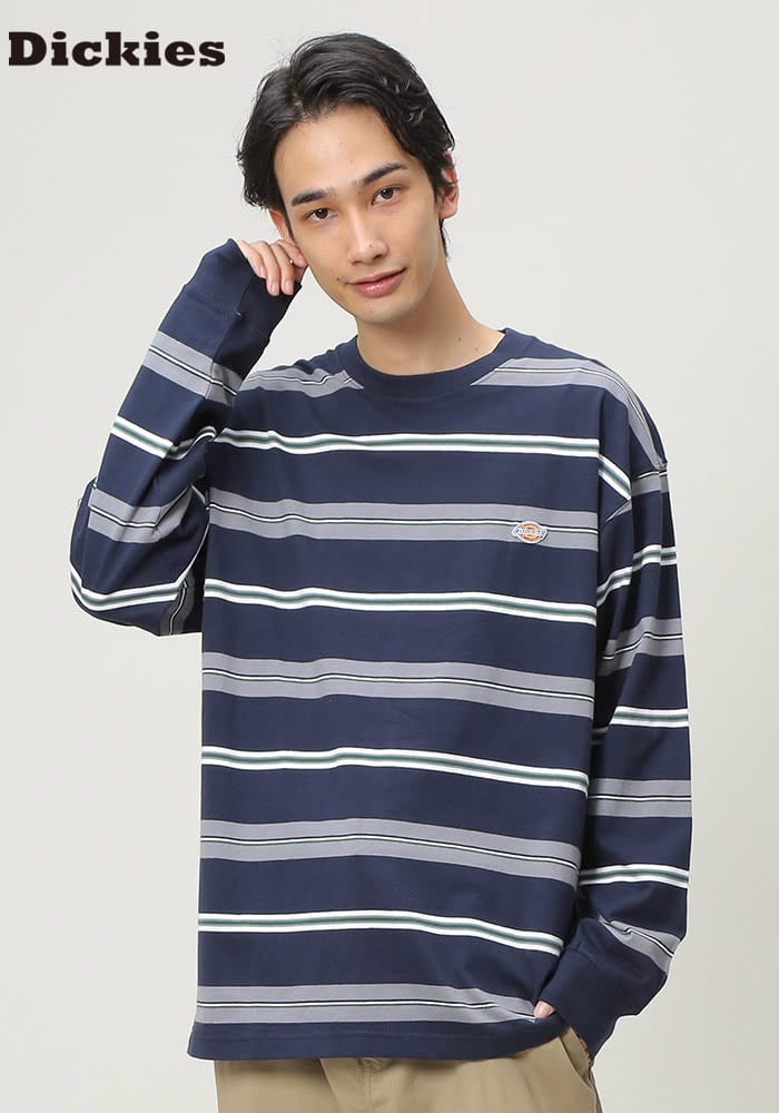 Dickies (ディッキーズ) ロンT 天竺 ワンポイント ボーダー クルーネック 長袖 Tシャツ