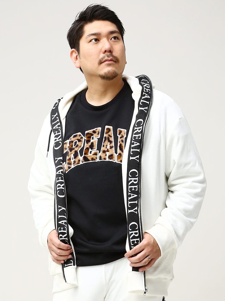 在庫処分 返品交換不可 大きいサイズ メンズ CREALY (クリアリー) ベロア ロゴ フルジップ パーカー