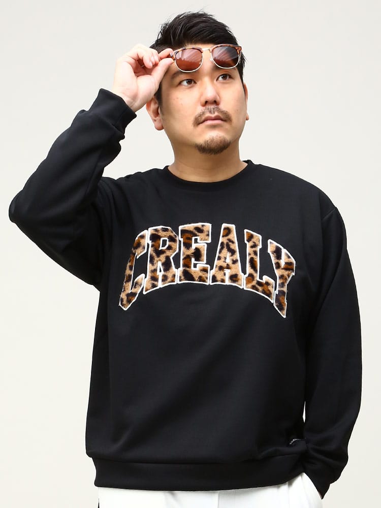 大きいサイズ メンズ CREALY (クリアリー) ダンボール ロゴ クルーネック トレーナー