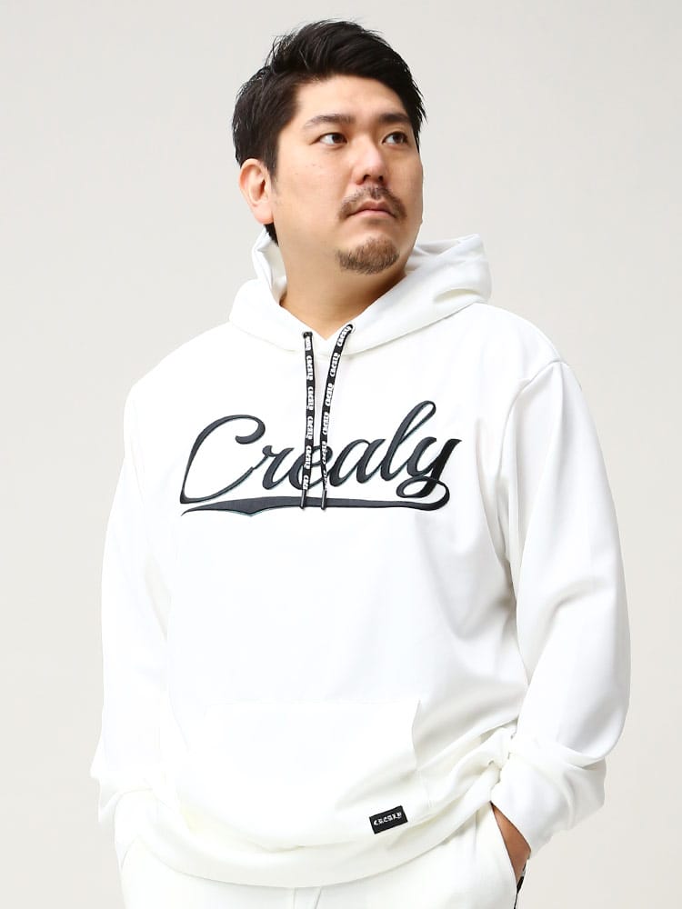 大きいサイズ メンズ CREALY (クリアリー) ダンボール ロゴ刺繍 プルオーバー パーカー