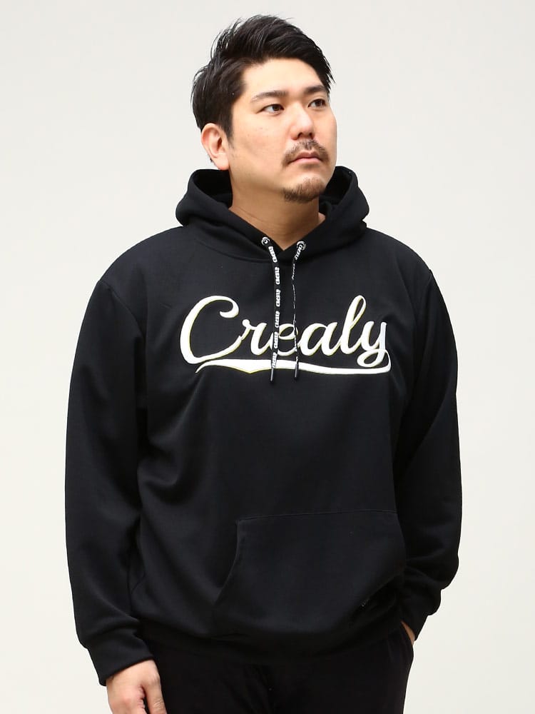 大きいサイズ メンズ CREALY (クリアリー) ダンボール ロゴ刺繍 プルオーバー パーカー