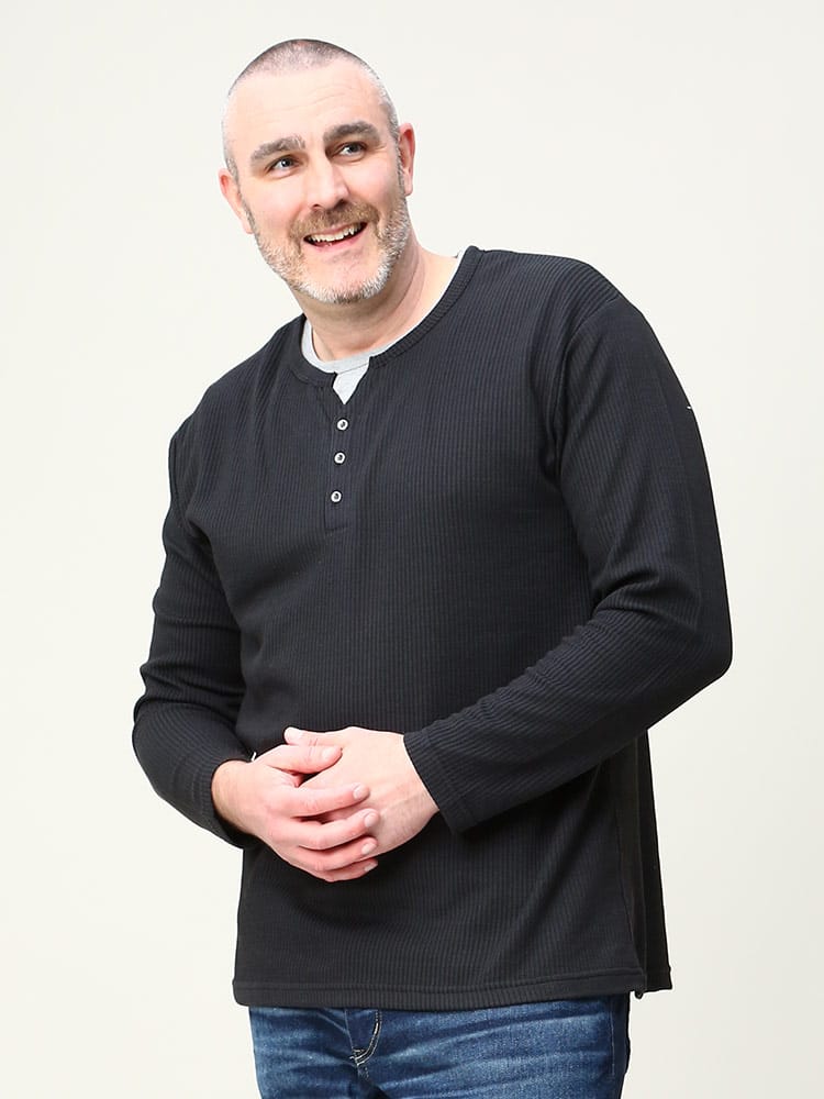 大きいサイズ メンズ LOUIS CHAVLON (ルイシャブロン) フェイクレイヤード ヘンリーネック 長袖 Tシャツ