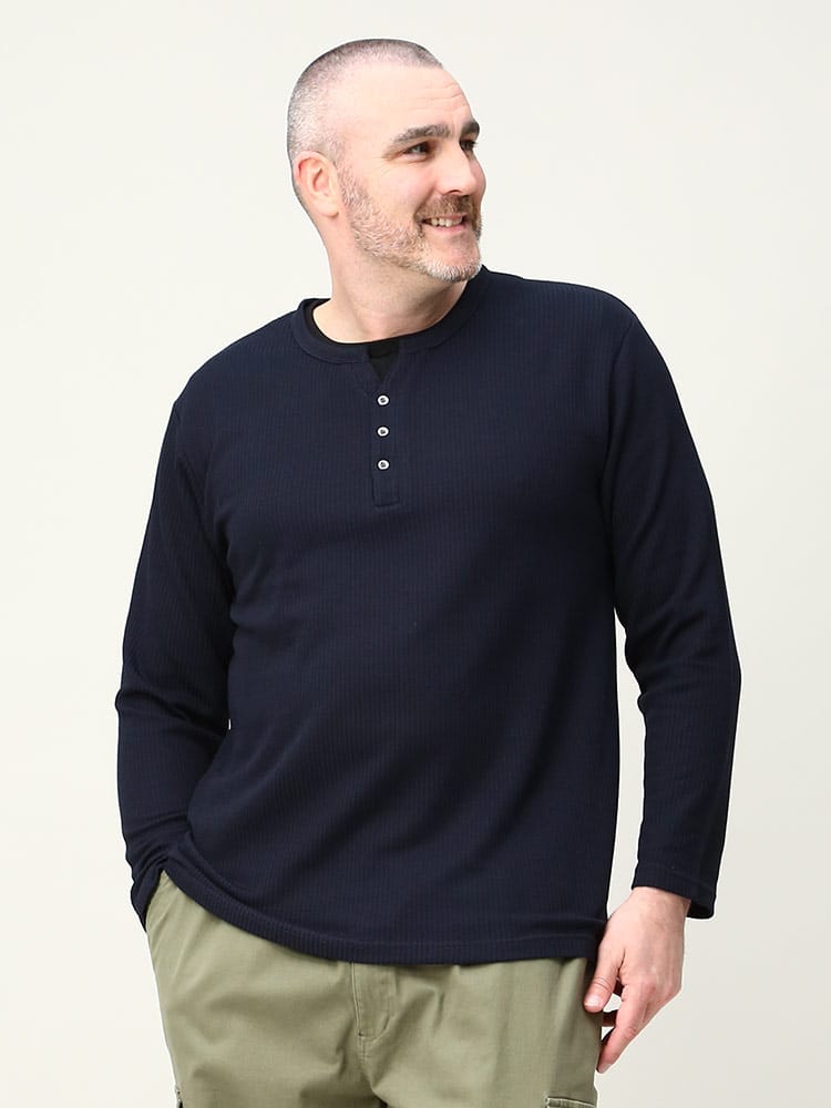 大きいサイズ メンズ LOUIS CHAVLON (ルイシャブロン) フェイクレイヤード ヘンリーネック 長袖 Tシャツ