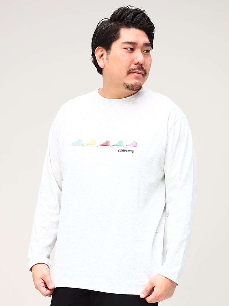 大きいサイズ メンズ CONVERSE (コンバース) シューズ ジェルプリント クルーネック 長袖 Tシャツ