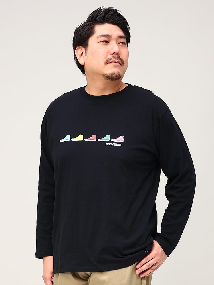 大きいサイズ メンズ CONVERSE (コンバース) シューズ ジェルプリント クルーネック 長袖 Tシャツ