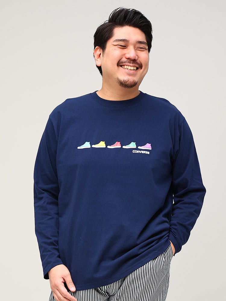 大きいサイズ メンズ CONVERSE (コンバース) シューズ ジェルプリント クルーネック 長袖 Tシャツ