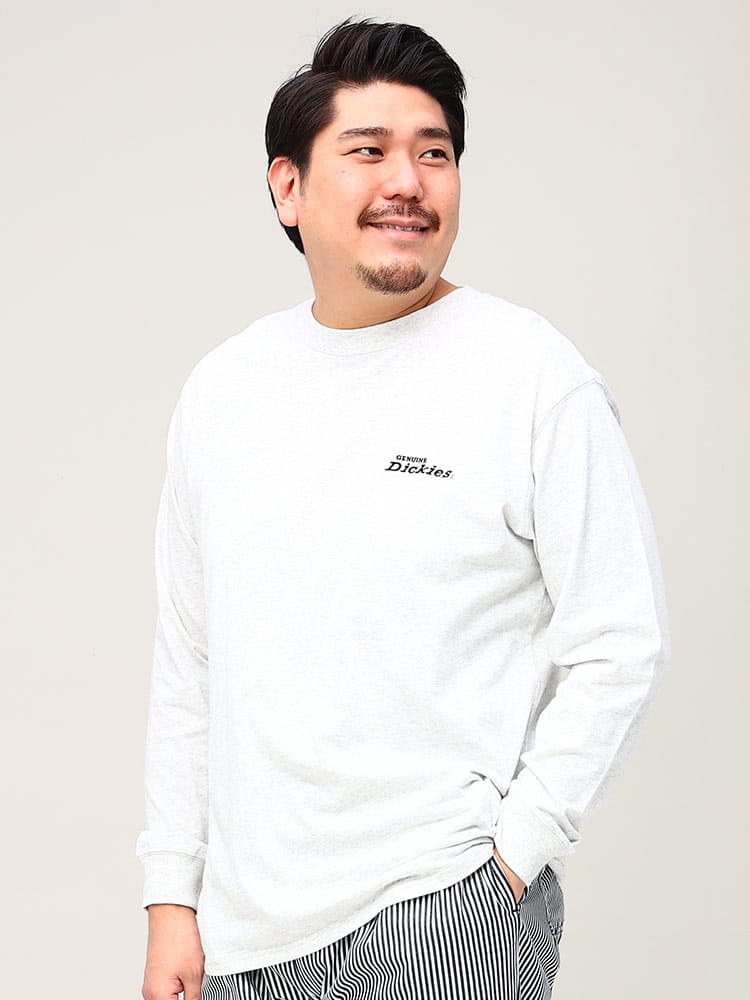 大きいサイズ メンズ GENUINE DICKIES (ジェニュインディッキーズ) 天竺 バックプリント クルーネック 長袖 Tシャツ
