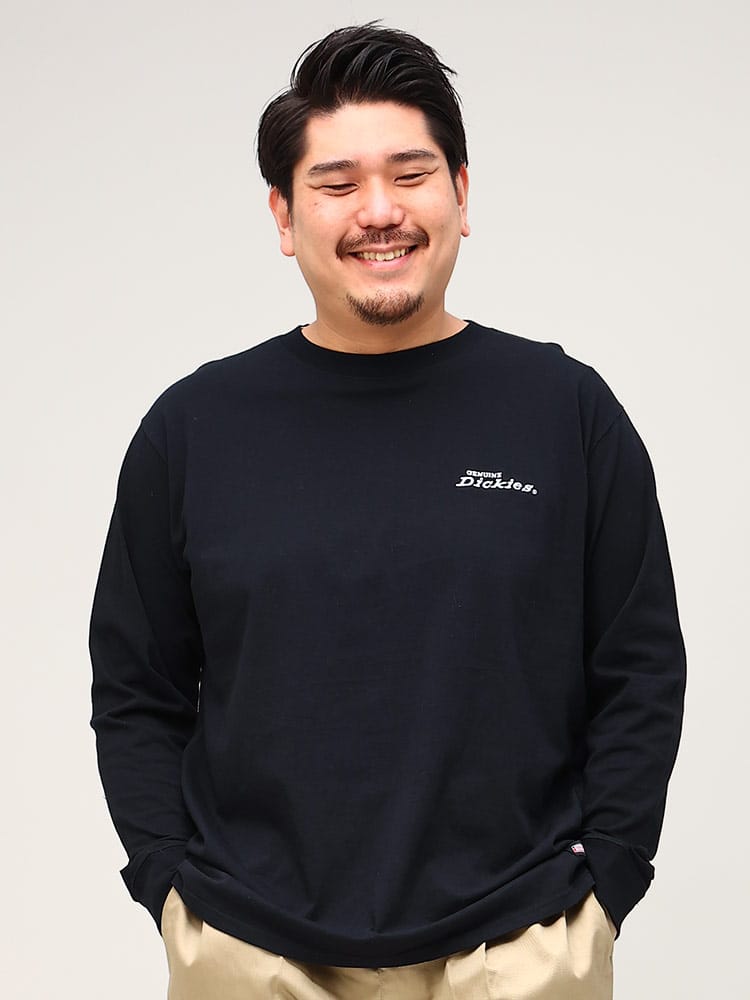 大きいサイズ メンズ GENUINE DICKIES (ジェニュインディッキーズ) 天竺 バックプリント クルーネック 長袖 Tシャツ