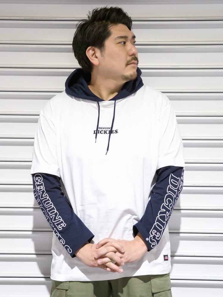 大きいサイズ メンズ GENUINE DICKIES (ジェニュインディッキーズ) 天竺 フェイクレイヤード プルオーバー Tパーカー