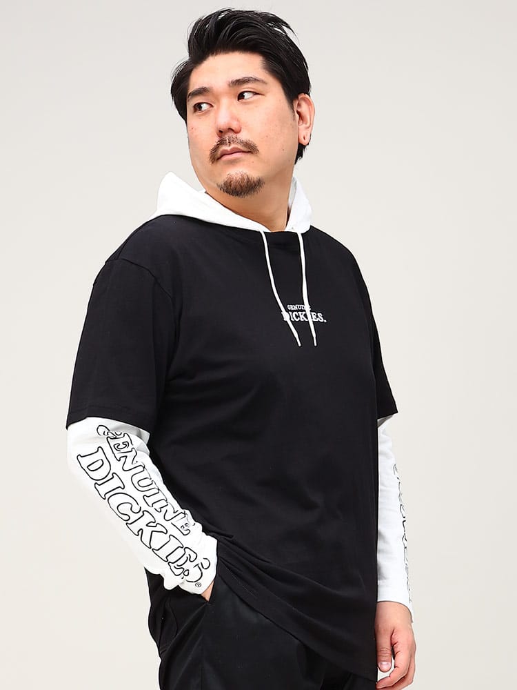 大きいサイズ メンズ GENUINE DICKIES (ジェニュインディッキーズ) 天竺 フェイクレイヤード プルオーバー Tパーカー