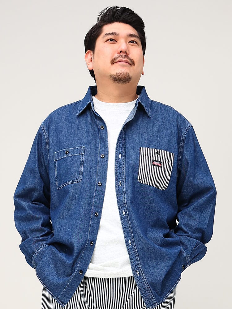 大きいサイズ メンズ GENUINE DICKIES (ジェニュインディッキーズ) ツイル バックプリント 長袖 ワークシャツ
