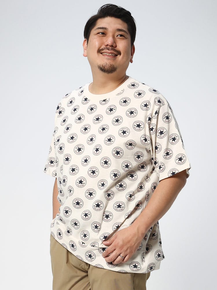 大きいサイズ メンズ CONVERSE (コンバース) 天竺 総柄プリント クルーネック 半袖 Tシャツ