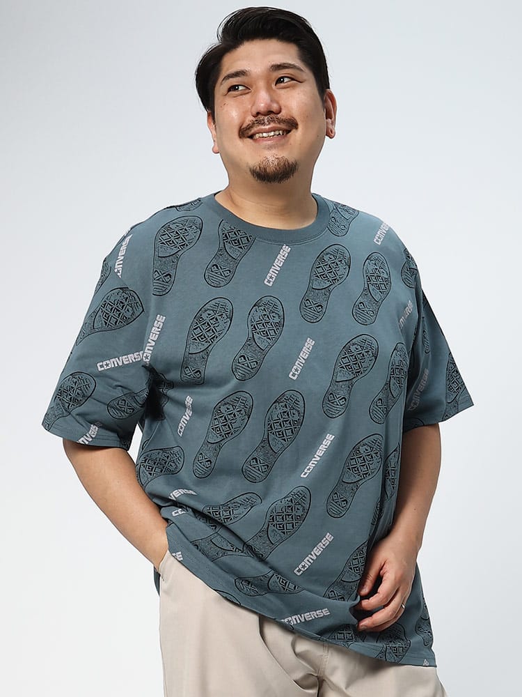 大きいサイズ メンズ CONVERSE (コンバース) 天竺 総柄プリント クルーネック 半袖 Tシャツ
