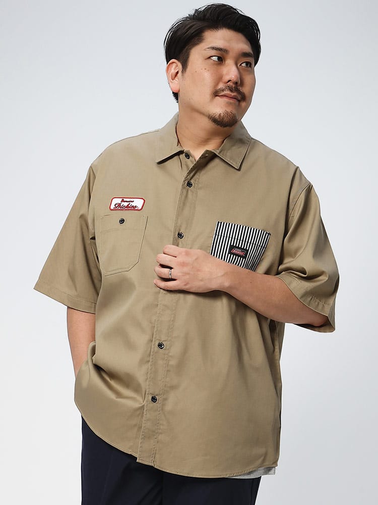 大きいサイズ メンズ GENUINE DICKIES (ジェニュインディッキーズ) ワッペン ポケット 半袖 ワークシャツ