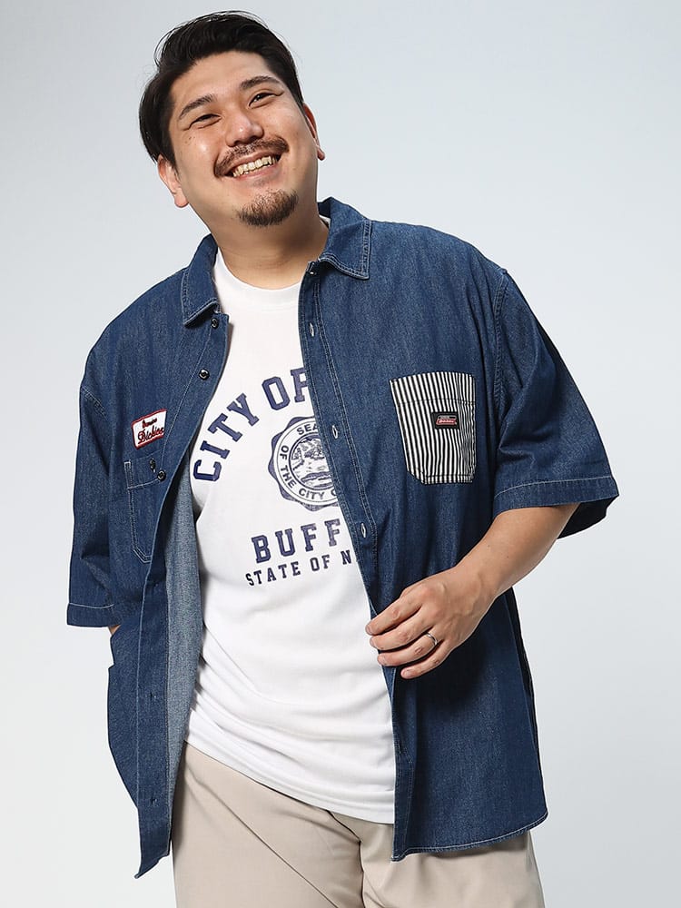 大きいサイズ メンズ GENUINE DICKIES (ジェニュインディッキーズ) ワッペン ポケット 半袖 ワークシャツ