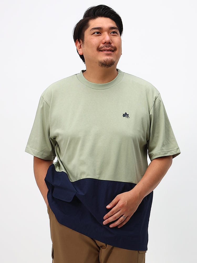 大きいサイズ メンズ LOGOS park (ロゴス パーク) 異素材切り替え クルーネック 半袖 Tシャツ