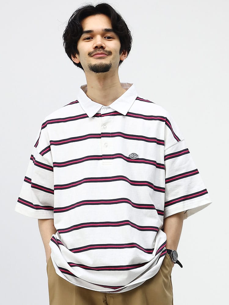 Dickies (ディッキーズ) 天竺 ボーダー 半袖 ラガーシャツ