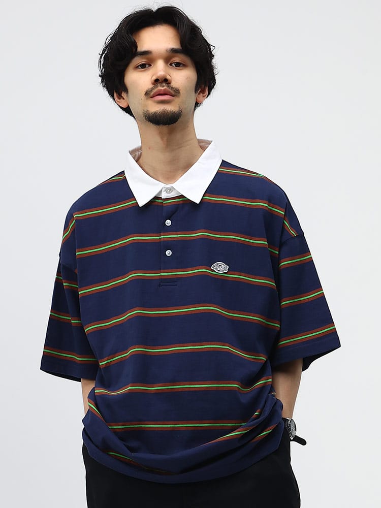 Dickies (ディッキーズ) 天竺 ボーダー 半袖 ラガーシャツ