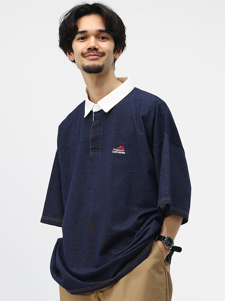 CONVERSE (コンバース) スニーカー刺繍 半袖 BIG ラガーシャツ