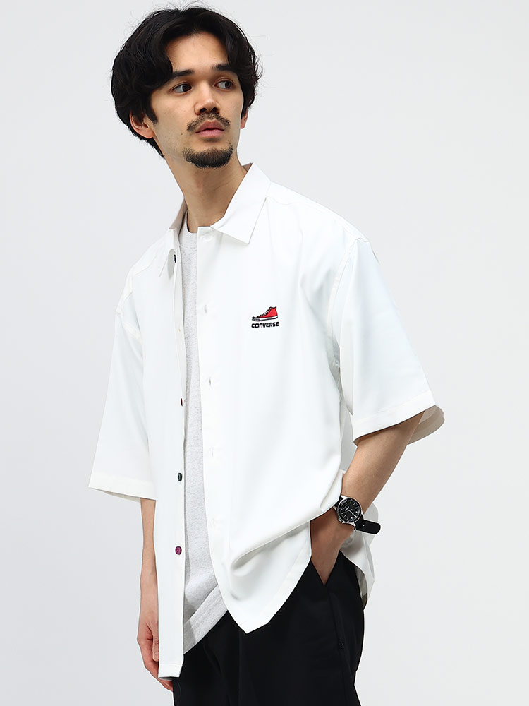 CONVERSE (コンバース) スニーカー刺繍 カラフルボタン 半袖 シャツ