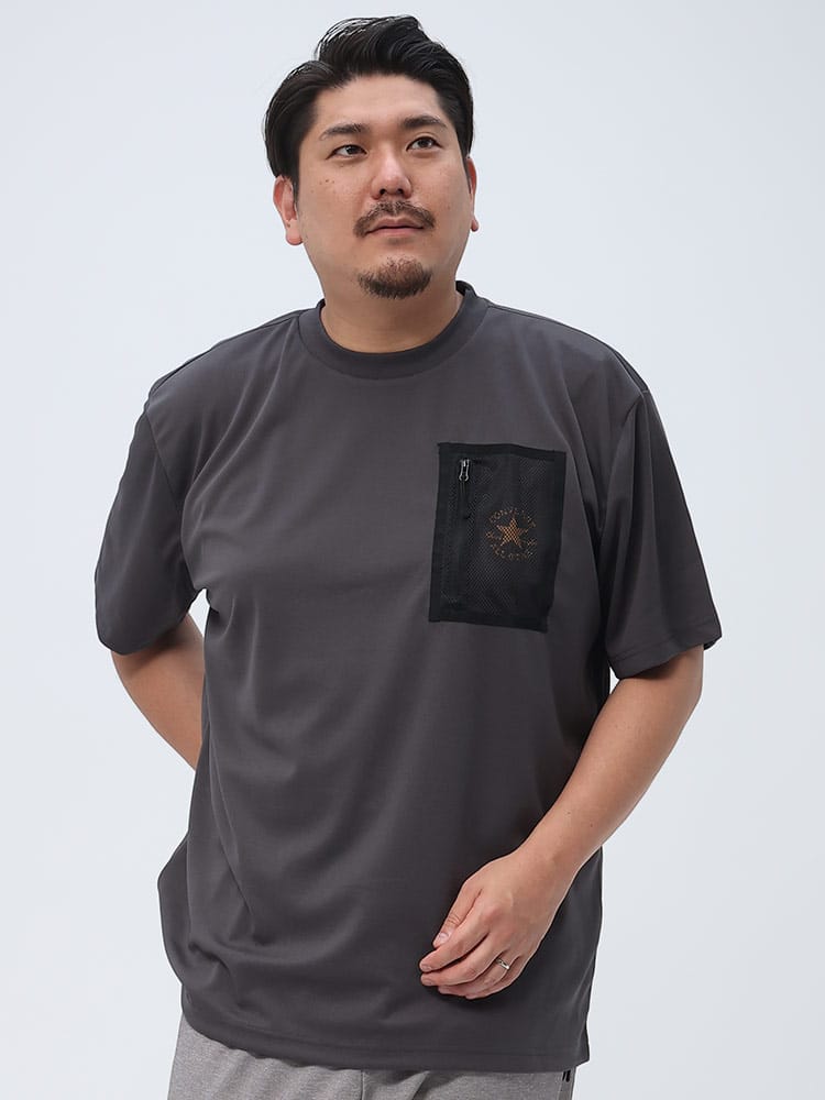 大きいサイズ メンズ CONVERSE (コンバース) 吸汗速乾 メッシュポケット クルーネック 半袖 Tシャツ