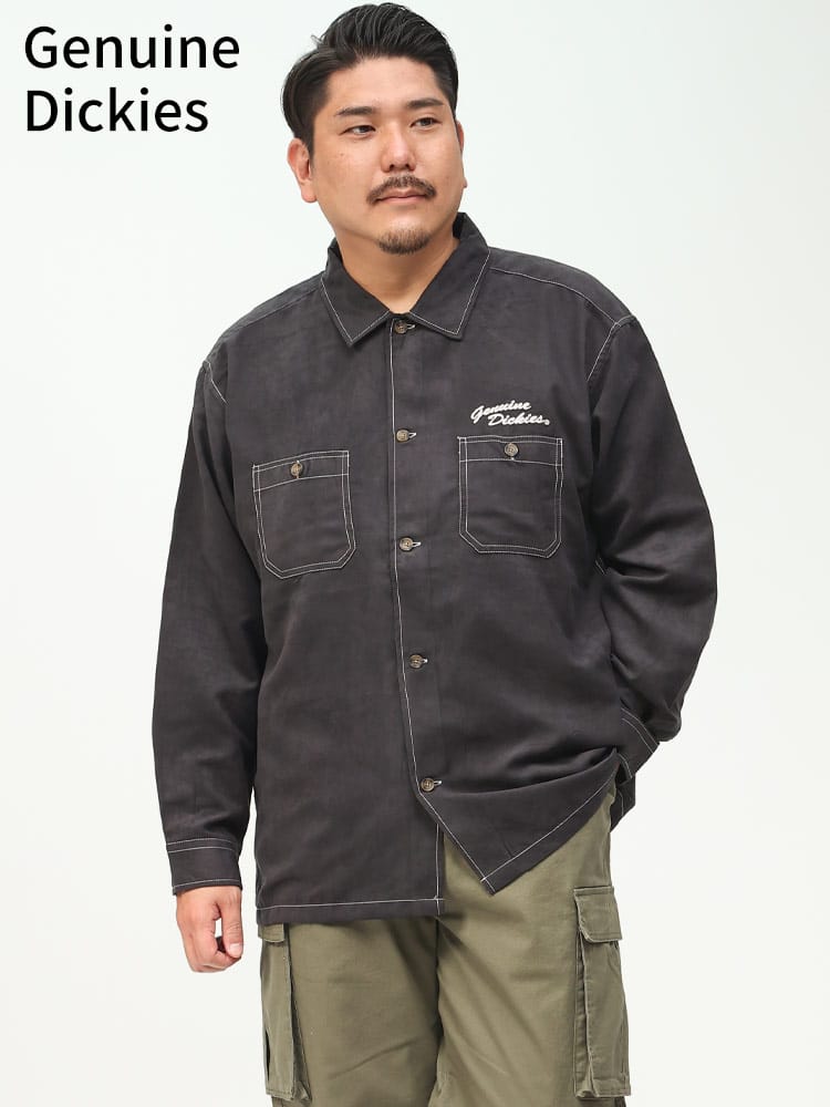ポリスエード ロゴ 長袖 シャツ (Genuine Dickies) ディッキーズ 大きいサイズ メンズ ワークシャツ トップス 秋服 冬