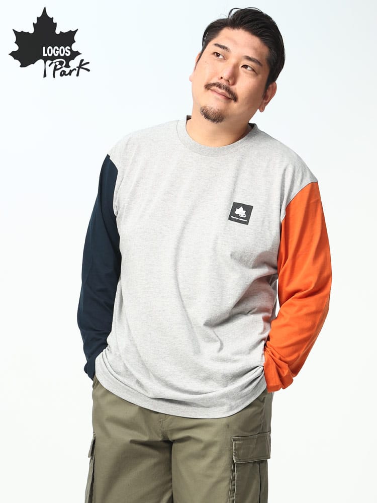 BOXロゴ クルーネック 長袖 Tシャツ (LOGOS park) ロゴス パーク 大きいサイズ メンズ ロンT トップス カットソー