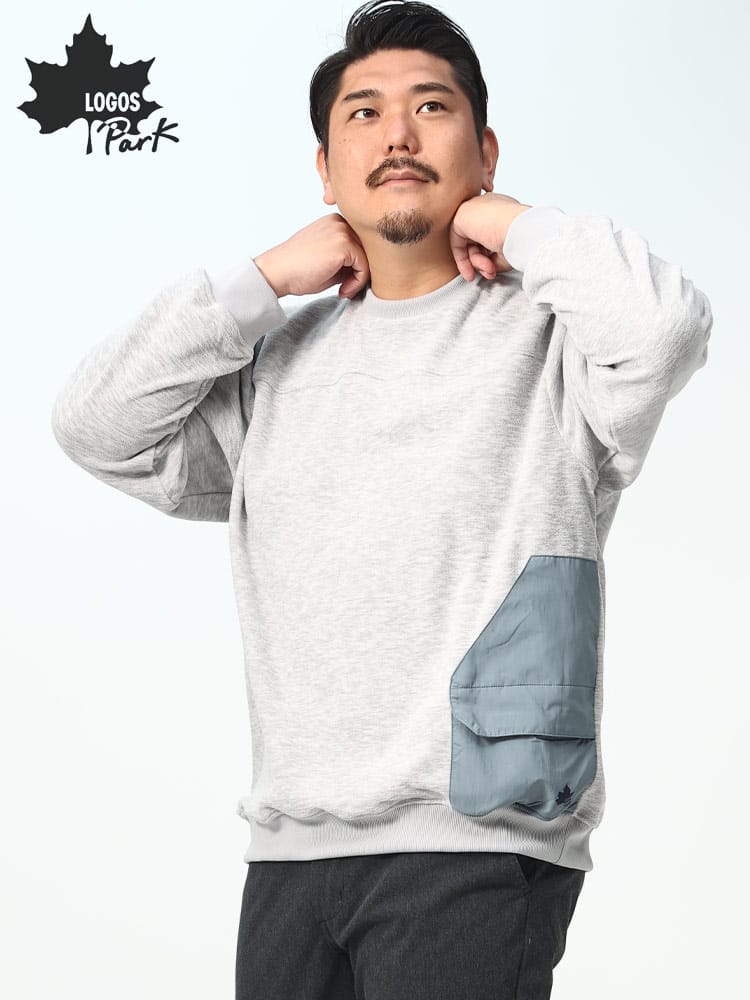 フリース ハイブリッド クルーネック トレーナー (LOGOS park) ロゴス パーク 大きいサイズ メンズ トップス