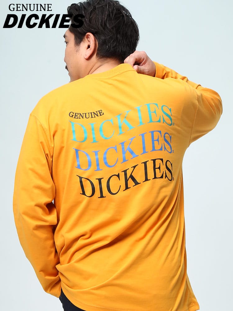 GENUINE DICKIES ジェニュインディッキーズ ロンT ワンポイント刺繍 グラデーション バックプリント ロゴ クルーネック 長袖 Tシャツ 大きいサイズ メンズ