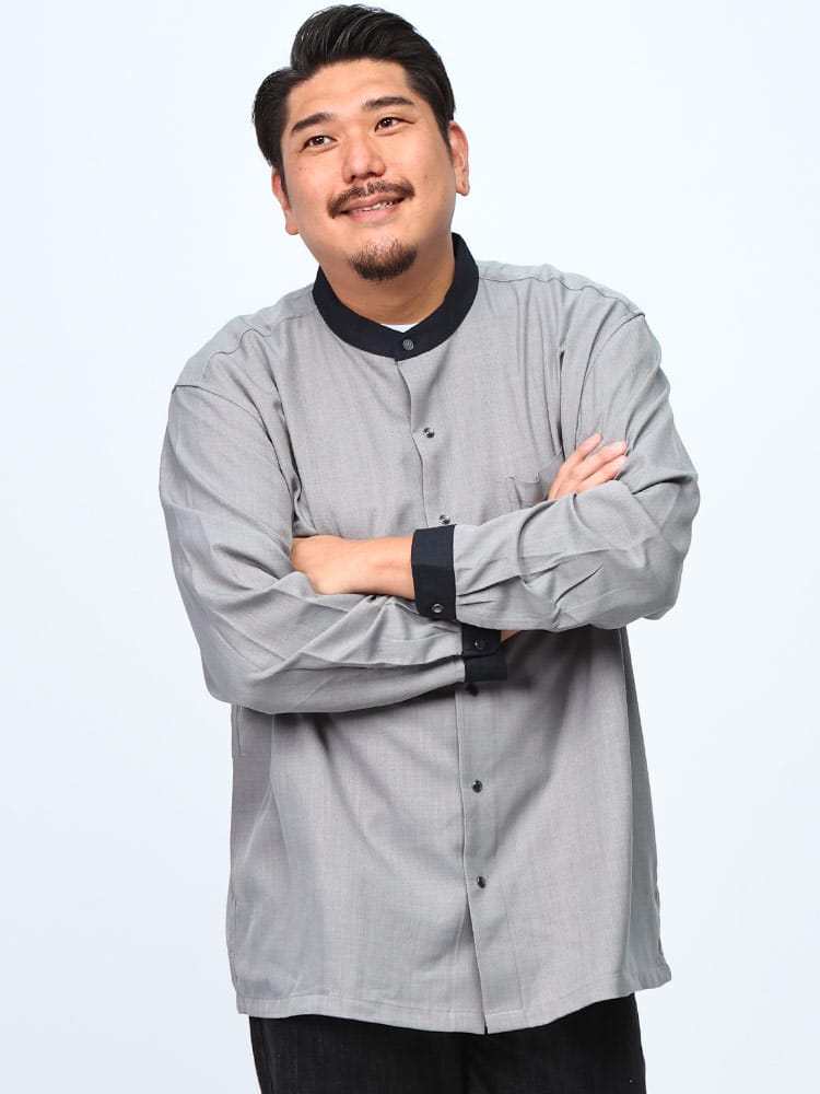 長袖 オーバーシャツ クレリックバンドカラー フルボタン トップス シャツ 長袖 大きいサイズ メンズ