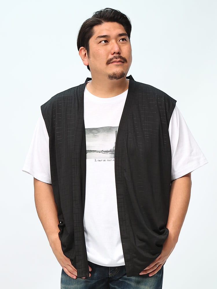 在庫処分 返品交換不可 半袖 Tシャツ 2枚セット アンサンブル 透かし幾何学編み ジレベスト クルーネック  トップス セット 2枚組 大きいサイズ メンズ