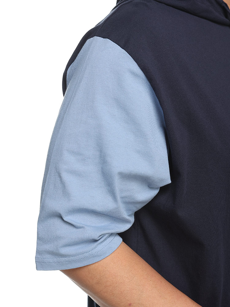 Tパーカー ロゴ刺繍 切替 ポケット付き 5分袖 トップス プルパーカー 