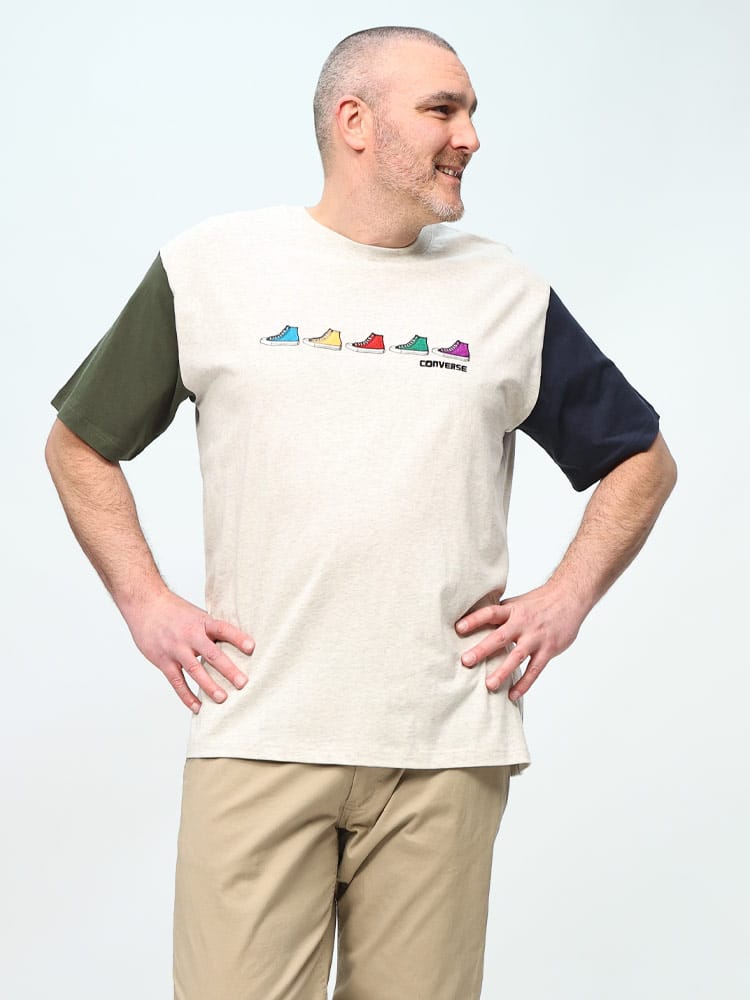 在庫処分 返品交換不可 在庫処分 返品交換不可 半袖 Tシャツ 5カラー シューズ刺繍 クルーネック トップス クルー 大きいサイズ メンズ